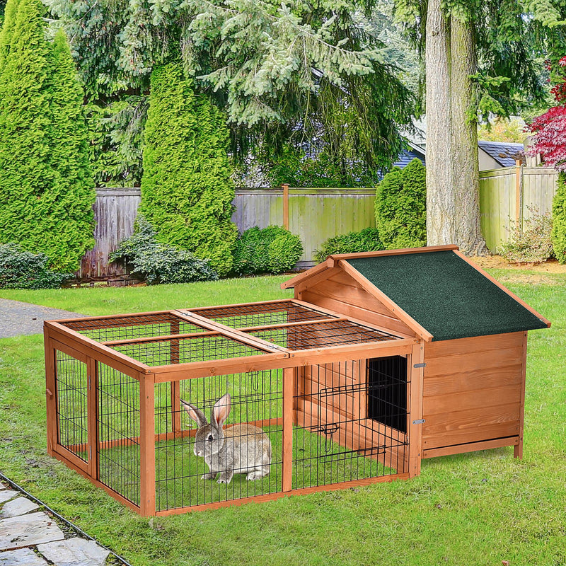 Wooden Outdoor Rabbit Hutch with Openable Roof Detachable Run and Slide Out Tray Grey AOSOM