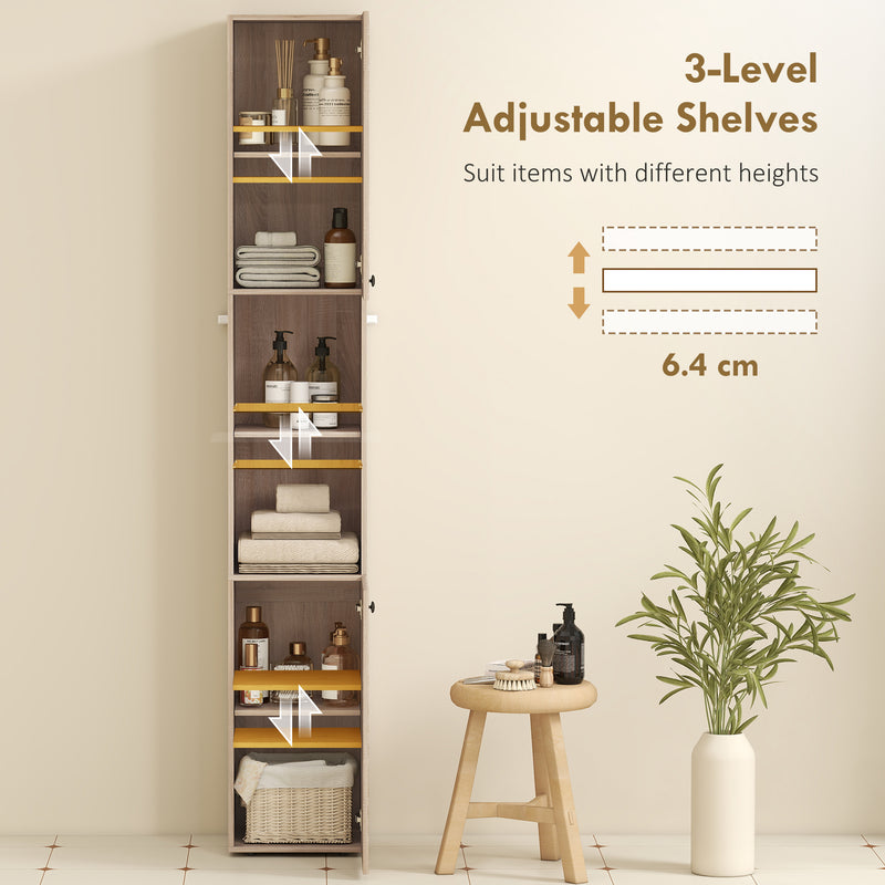6 Tier Tall Bathroom Storage Cabinet with Shelves for Towels and Toiletries Natural AOSOM