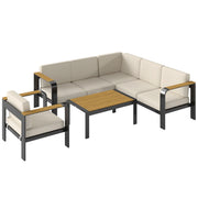 3-Piece Modular Garden Sofa Set with 12cm Cushions, L-Shaped Sofa and Coffee Table, Beige Outsunny