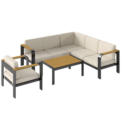 3-Piece Modular Garden Sofa Set with 12cm Cushions, L-Shaped Sofa and Coffee Table, Beige Outsunny