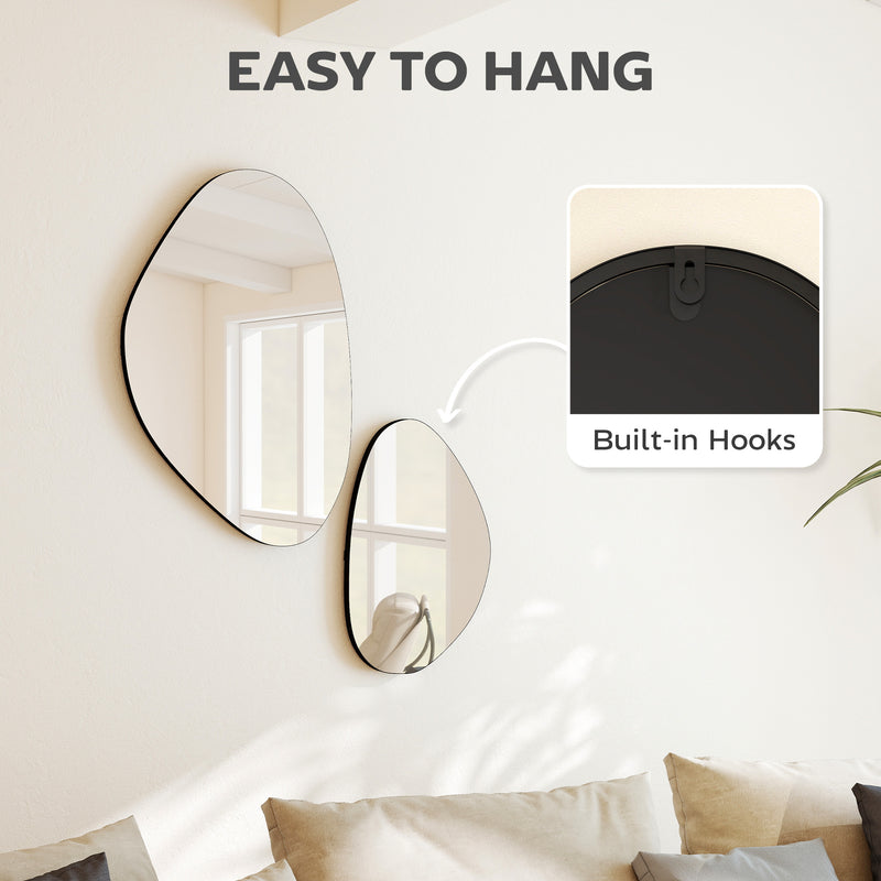 Set of 2 Pebble Shaped Wall Mirrors Ideal for Hallways and Bedrooms Black AOSOM