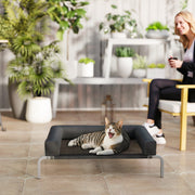 Raised Pet Bed for Small Dogs or Cats with Cooling Mesh and Supportive Pillow Black AOSOM