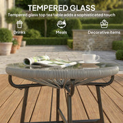 Outdoor Rattan Side Table with Glass Top for Drinks and Snacks Black Outsunny