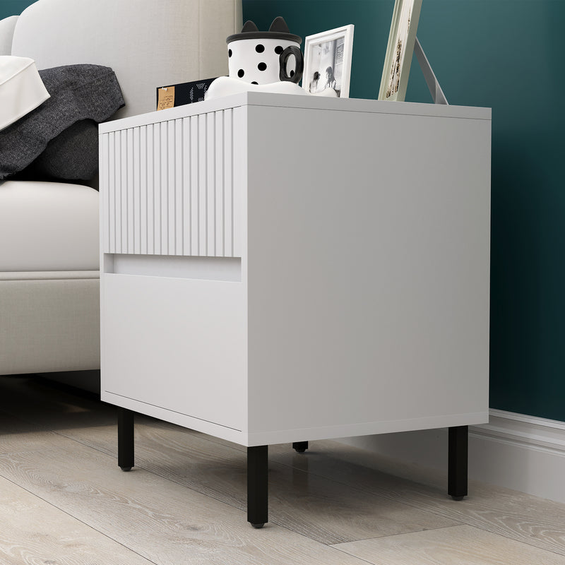 White Two Drawer Bedside Table with Black Legs by HOMCOM