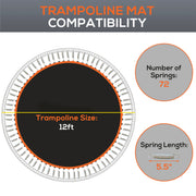 Replacement Trampoline Mat with Spring Tool 72 V Hooks for 12ft Trampoline 14cm Springs Orange by SPORTNOW AOSOM