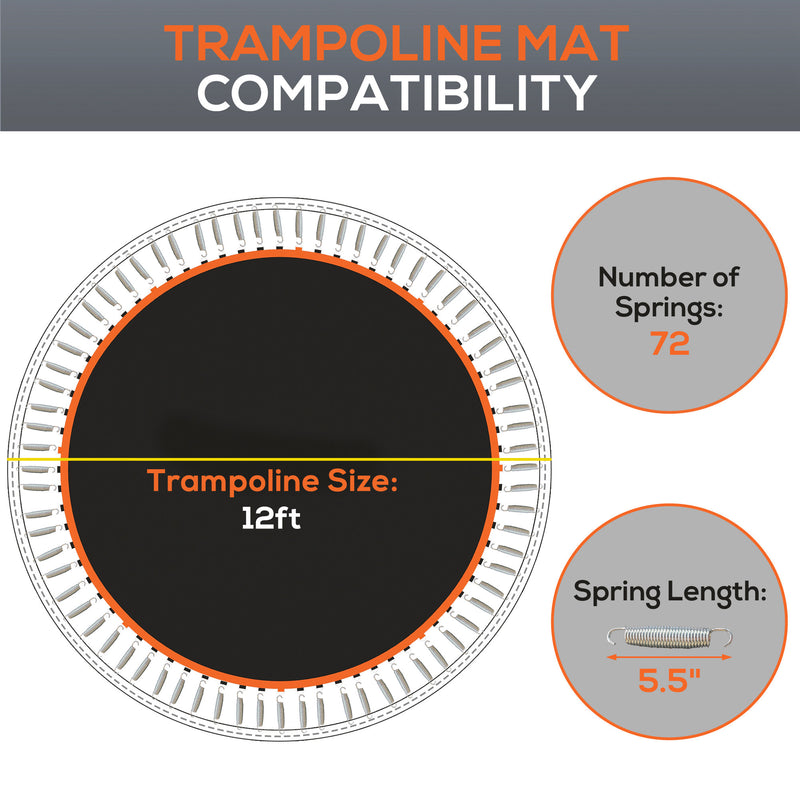 Replacement Trampoline Mat with Spring Tool 72 V Hooks for 12ft Trampoline 14cm Springs Orange by SPORTNOW AOSOM