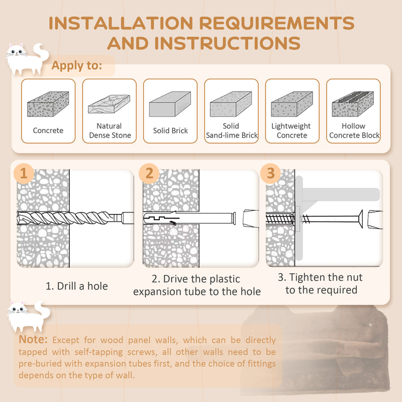 Wall Mounted Cat Shelves with Hammock Nest and Scratching Post for Climbing Fun Brown