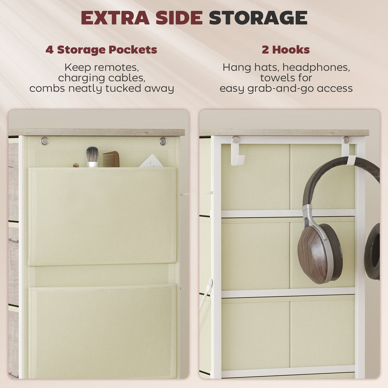 Tall Chest of 10 Fabric Drawers for Bedroom Storage with Wood Frame, Natural Finish