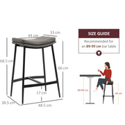 Set of 2 Industrial Bar Stools with Curved Seat for Kitchen or Dining Room Grey