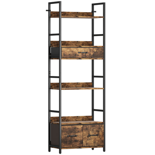 Industrial Style Bookcase With 4 Open Shelves And 3 Storage Drawers For Home Office Brown Black