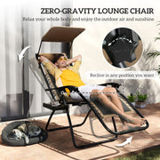 Set of 2 Zero Gravity Outdoor Reclining Chairs with Canopy Cup Holder and Cushion by Outsunny