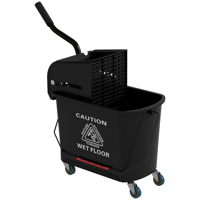 HOMCOM 20L Compact Mop Bucket on Wheels, with Water Separation Panel - Black