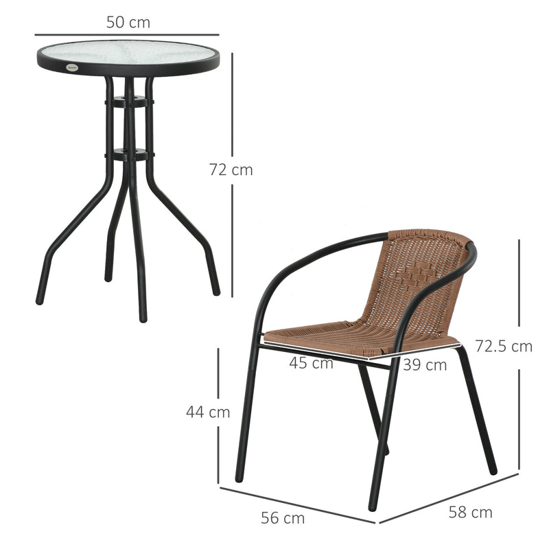 Garden Bistro Set with Stackable Rattan Chairs and Glass Table for Small Spaces Brown