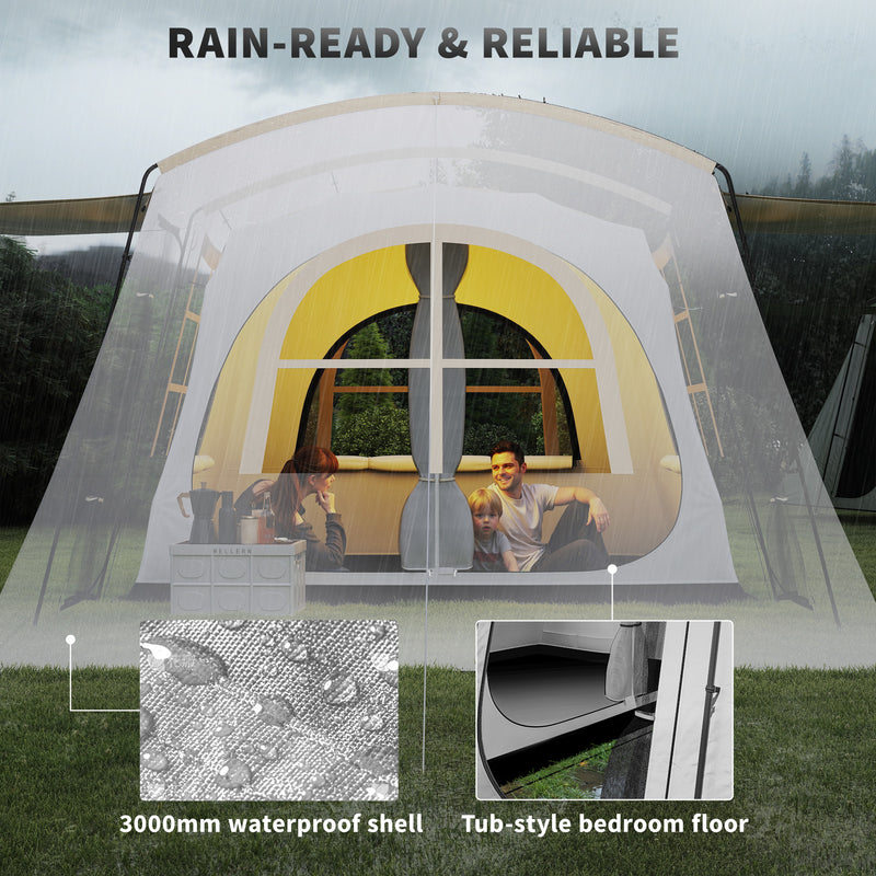 Family Waterproof Camping Tent with Separate Bedroom and Spacious Living Area Khaki