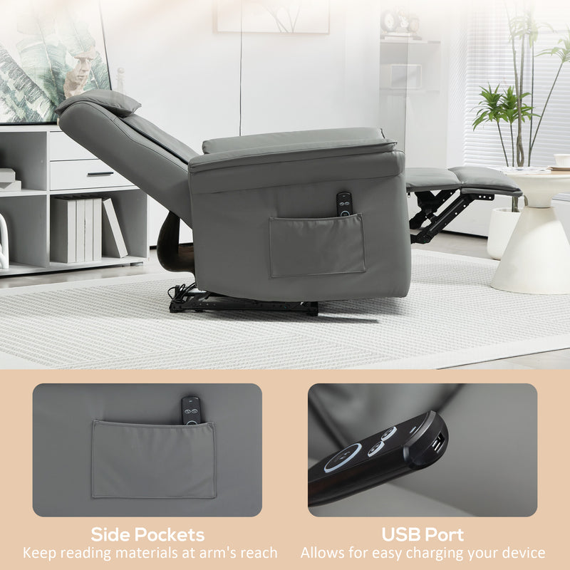 Grey 3D Kneading Massaging Recliner Chair with Headrest and USB Remote by HOMCOM
