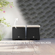 Set of 2 Rattan Storage Ottomans with Cushions for Garden Balcony and Poolside in Cream by Outsunny