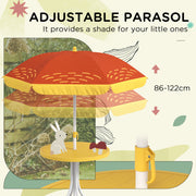 Yellow Kids Garden Picnic Table Set With Lion Design Foldable Chairs And Parasol