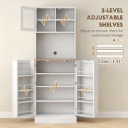 White Kitchen Pantry Cabinet with Microwave Shelf & Adjustable Shelves 60 × 35 × 169cm Homcom