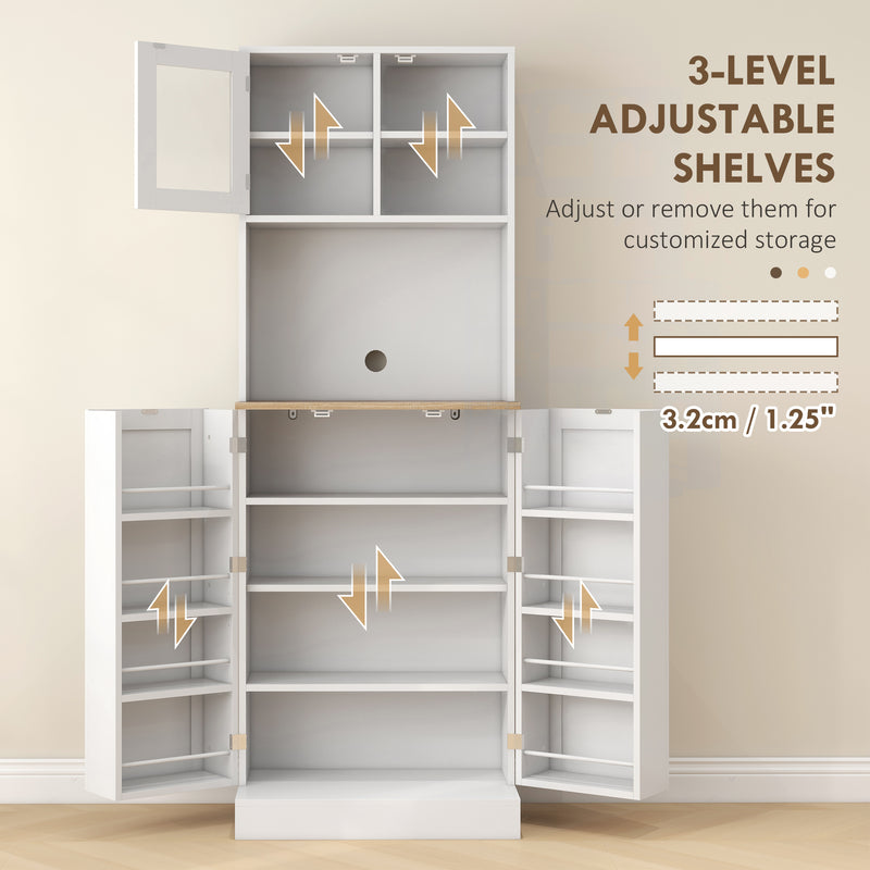 White Kitchen Pantry Cabinet with Microwave Shelf & Adjustable Shelves 60 × 35 × 169cm Homcom