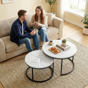 Round Nesting Coffee Tables For Living Room Marble Effect Tops With Steel Frame for Modern Homes Homcom