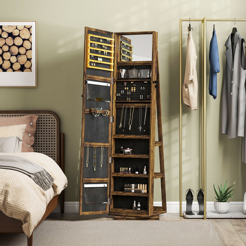 Lockable Rustic Brown Jewellery Cabinet With 360Â° Swivel and Full Length Mirror by HOMCOM