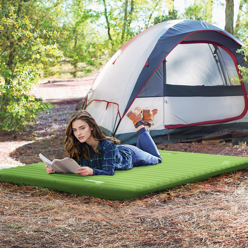 Double Camping Air Mattress With Built In Foot Pump For Comfortable Outdoor Sleep Green