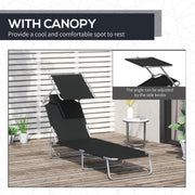 Black Foldable Sun Lounger Set With Adjustable Backrest And Sun Shade For Garden Patio