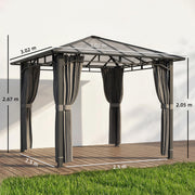3x3m Garden Gazebo with Polycarbonate Hardtop Roof for Year Round Shelter and Privacy, Dark Grey Outsunny