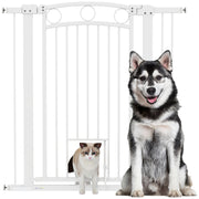 Tall Dog Gate with Cat Door and Extensions for Stairs and Doorways 76-104cm by PawHut