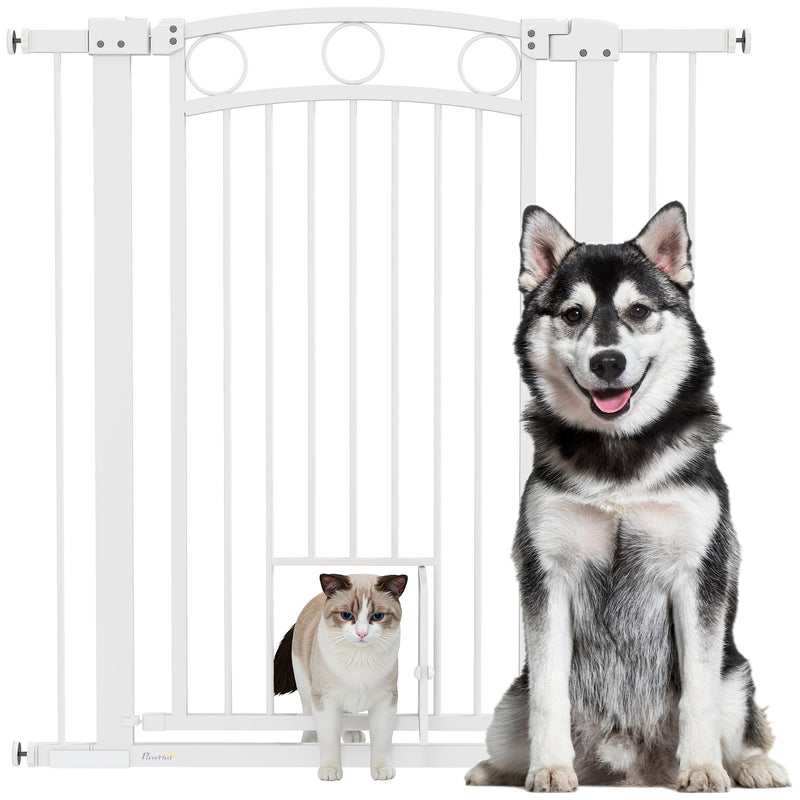 Tall Dog Gate with Cat Door and Extensions for Stairs and Doorways 76-104cm by PawHut