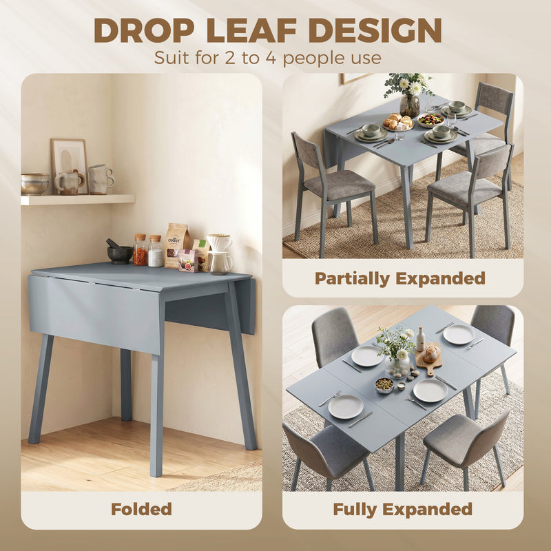 Folding Drop Leaf Dining Table for Small Kitchens Seats 4 Space Saving Pine Wood Grey