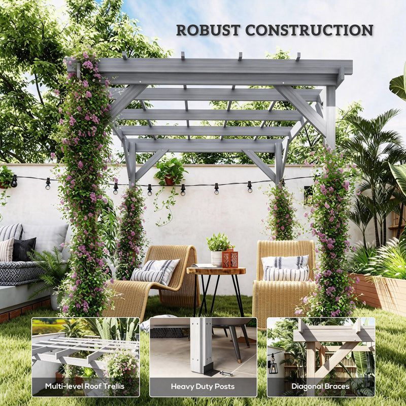 2x2m Grey Wooden Garden Pergola Kit for Shaded Outdoor Seating and Climbing Plants Grey Outsunny