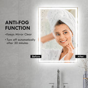 LED Bathroom Mirror with Dimmable Lights and Anti Fog Touch Control for Makeup, Silver