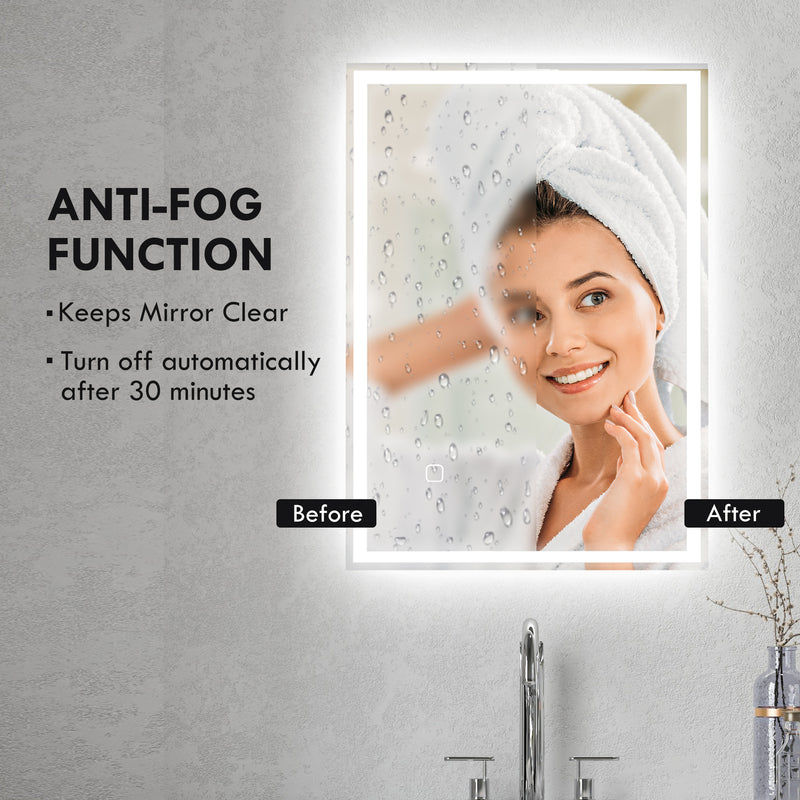 LED Bathroom Mirror with Dimmable Lights and Anti Fog Touch Control for Makeup, Silver