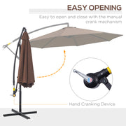 Brown 2.45m Cantilever Garden Parasol Waterproof Overhanging Umbrella With Cross Base
