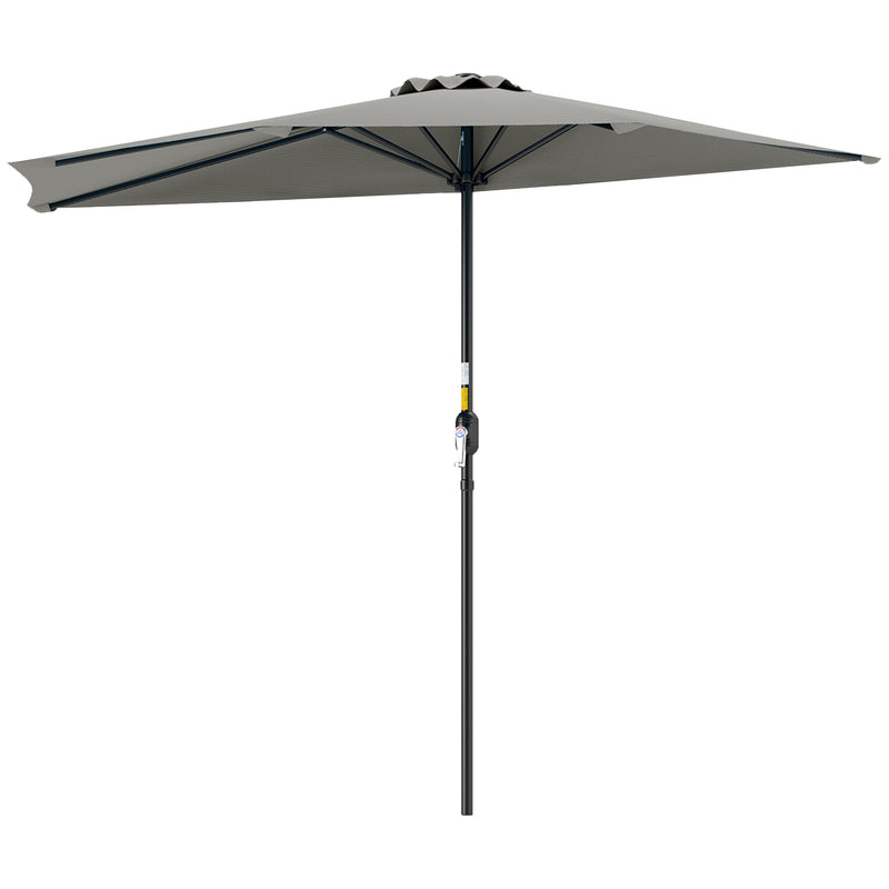 Light Grey Half Round Parasol Umbrella for Small Gardens and Balconies by Outsunny