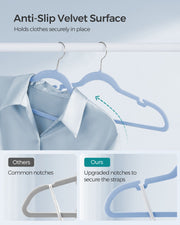 50 Pack Pale Blue Velvet Hangers Non Slip Space Saving Clothes Hangers by Songmics