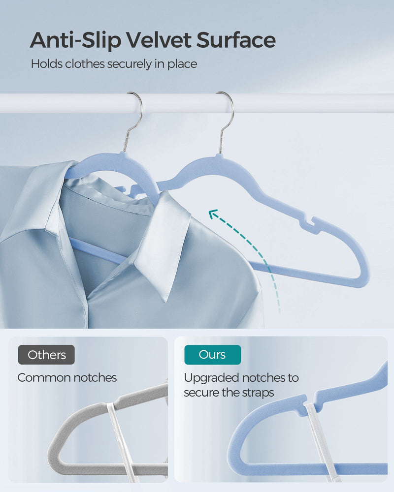 50 Pack Pale Blue Velvet Hangers Non Slip Space Saving Clothes Hangers by Songmics