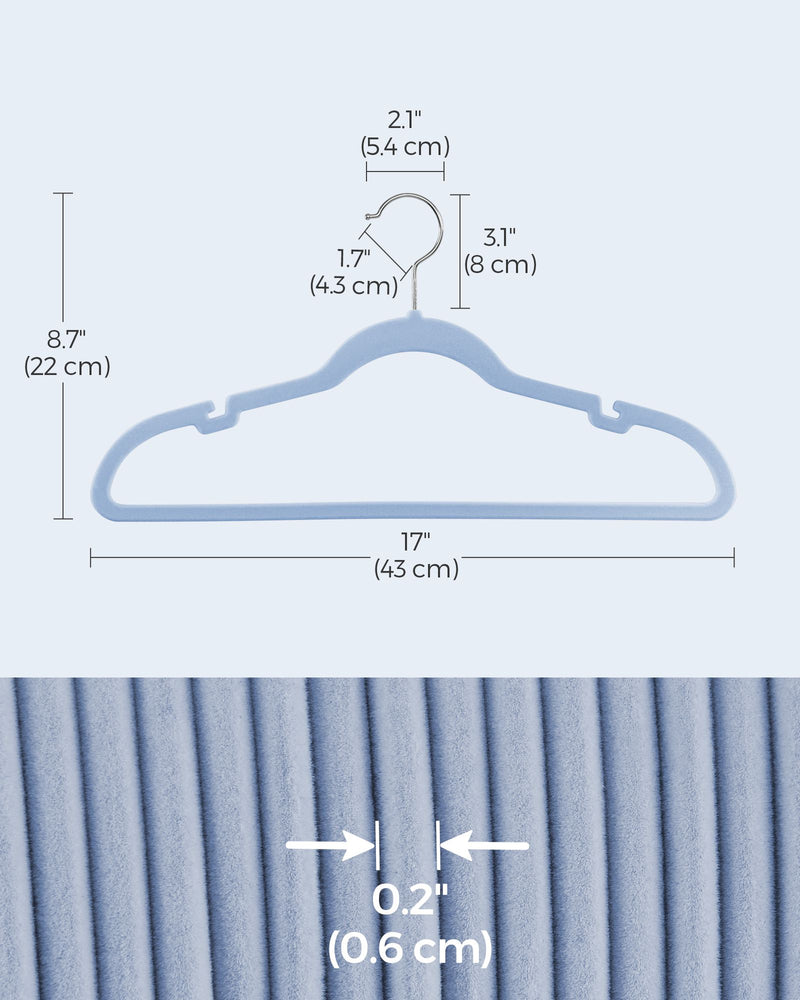 50 Pack Pale Blue Velvet Hangers Non Slip Space Saving Clothes Hangers by Songmics