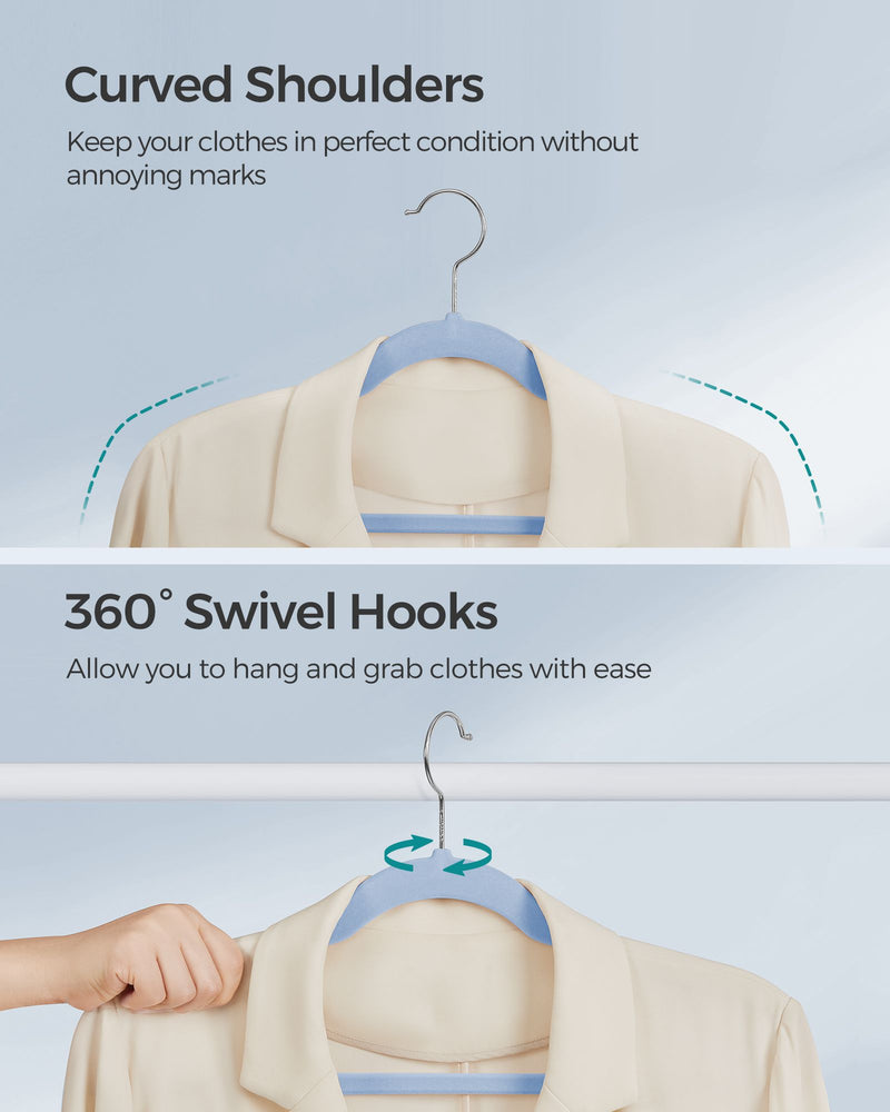 50 Pack Pale Blue Velvet Hangers Non Slip Space Saving Clothes Hangers by Songmics