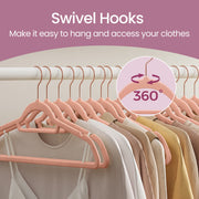 Pink Velvet Clothes Hangers Set of 50 with Non Slip Design and Rose Gold Swivel Hook by Songmics