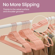 Pink Velvet Clothes Hangers Set of 50 with Non Slip Design and Rose Gold Swivel Hook by Songmics