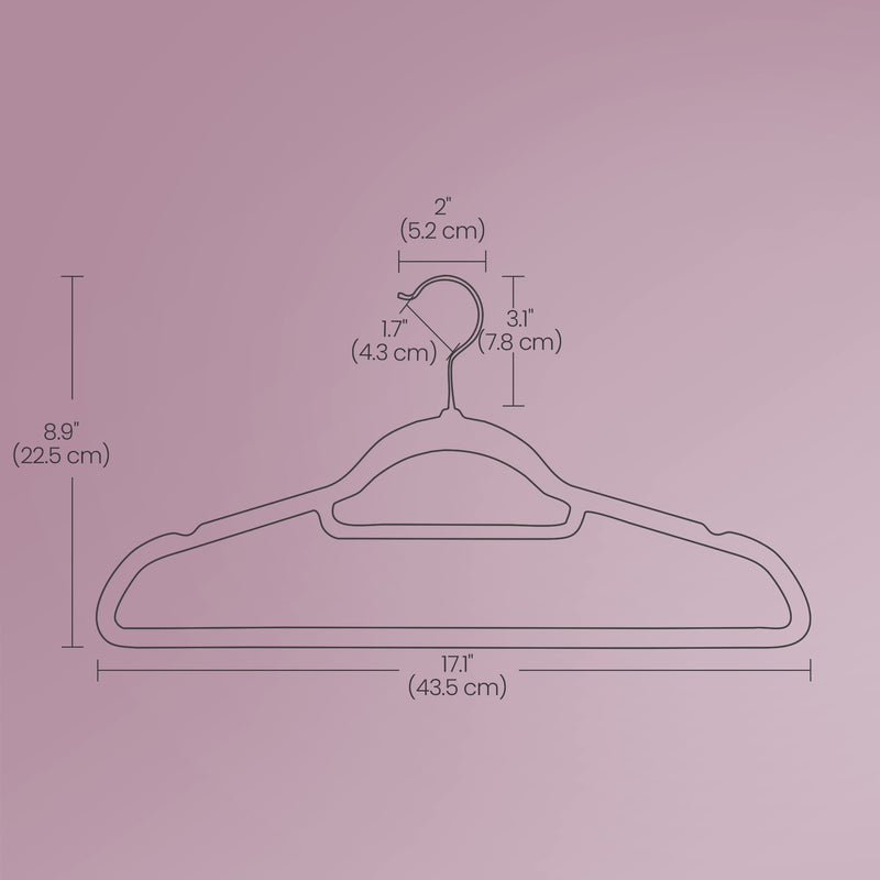 Pink Velvet Clothes Hangers Set of 50 with Non Slip Design and Rose Gold Swivel Hook by Songmics