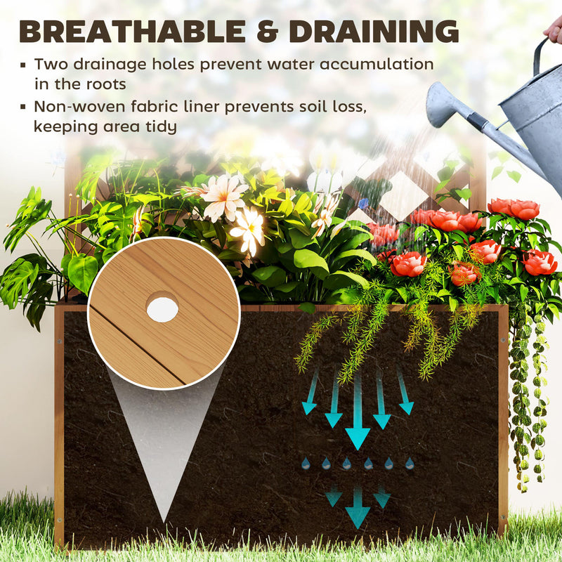 Wooden Planter with Trellis Raised Garden Bed with Liner for Vegetables and Flowers by Outsunny