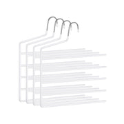 Set of 4 white 5-bar non-slip trouser hangers stacked together by Songmics