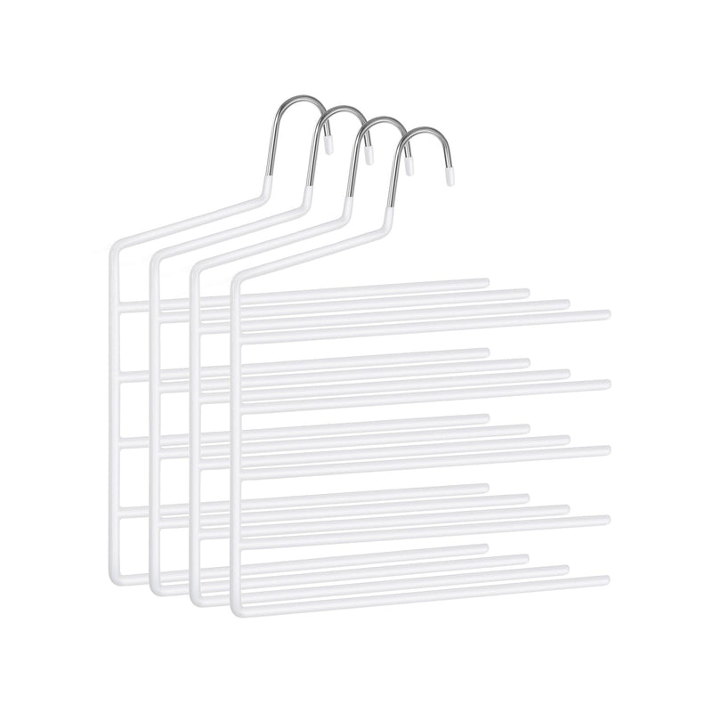 Set of 4 white 5-bar non-slip trouser hangers stacked together by Songmics