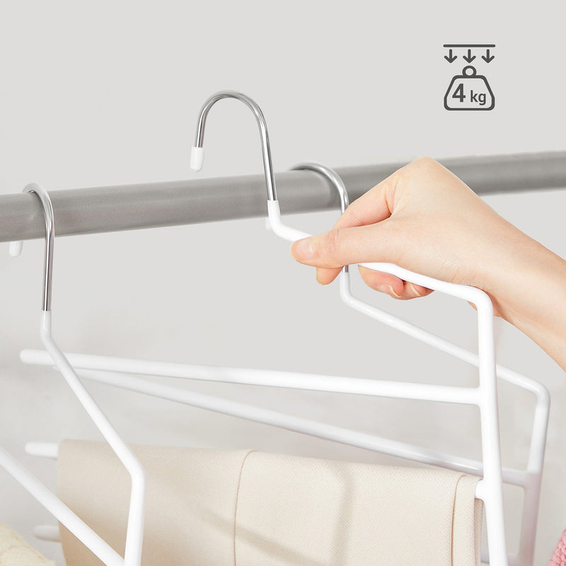 Close-up of a white non-slip trouser hanger rated to 4 kg per hanger by Songmics