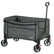 Grey 150L Folding Trolley Wagon with Wheels Brakes and Adjustable Handle by Outsunny