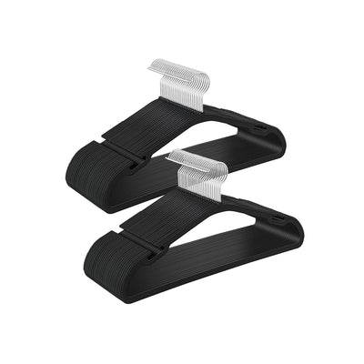 Pack of 50 Black Plastic Clothes Hangers with Shoulder Notches for Wardrobes by Songmics