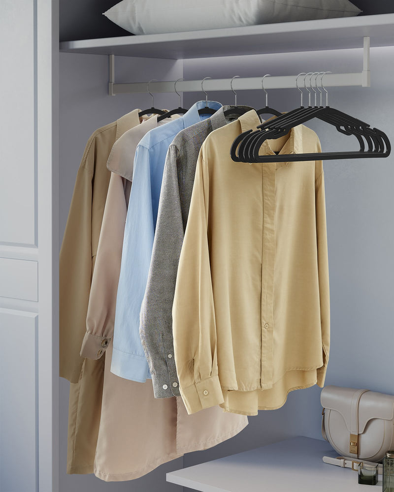 Pack of 50 Black Plastic Clothes Hangers with Shoulder Notches for Wardrobes by Songmics